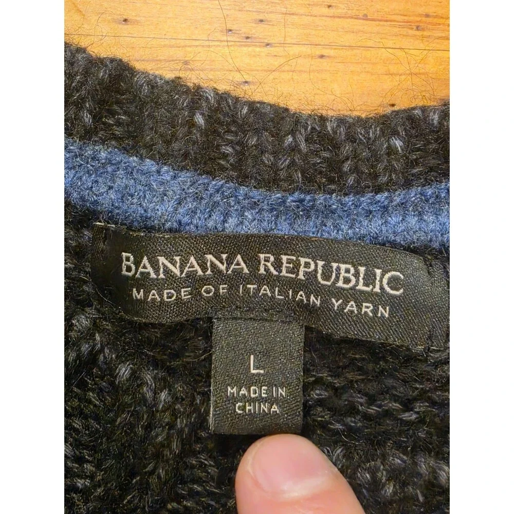 Banana Republic Mens L TD Modern Cable Knit Sweater Charcoal Moonless Night EUC